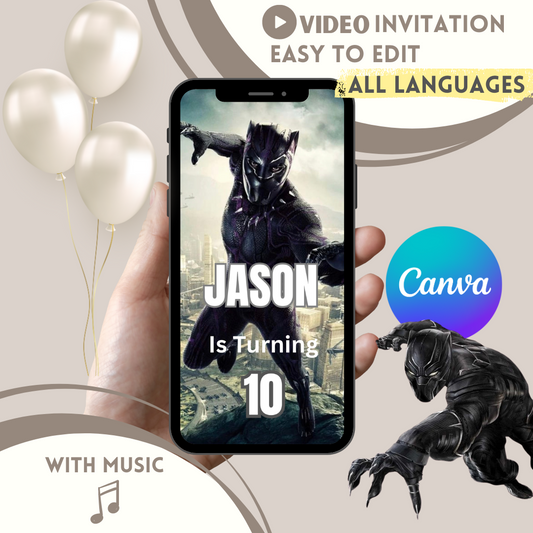 Black panther TChalla birthday party video invitation, Wakanda forever digital invite - www.paperless-events.com