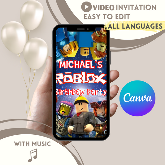 Roblox Invitation, Roblox Invite, Game Party, Roblox Boys Birthday Invitation Template, Game Birthday, Kids Roblox, Editable Template, Canva - www.paperless-events.com