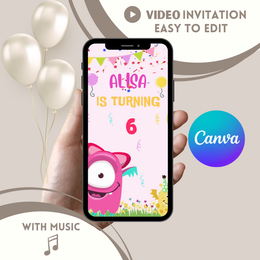 Pink Monster Animated Video Birthday Invitation - www.paperless-events.com