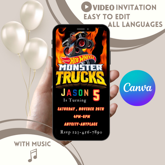 Monster Truck Rally Birthday Party Invitation Boys, Monster Truck Animated Invitation - www.paperless-events.com