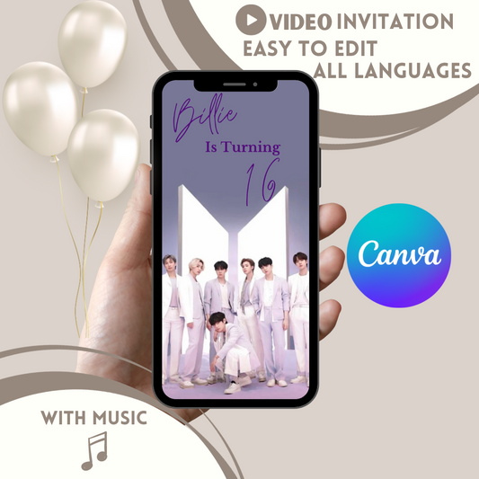 BTS Birthday Invitation, Kpop invite! Bangtan Boys Video Invitation - www.paperless-events.com