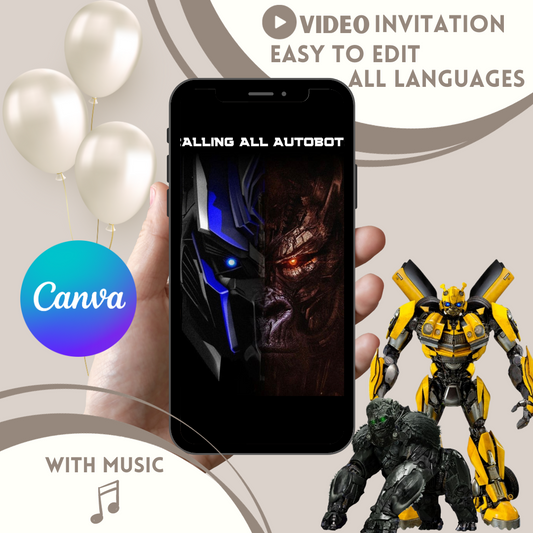 Transformers Rise of the Beasts birthday party video invitation,Optimus digital animated video invite for mobile - www.paperless-events.com