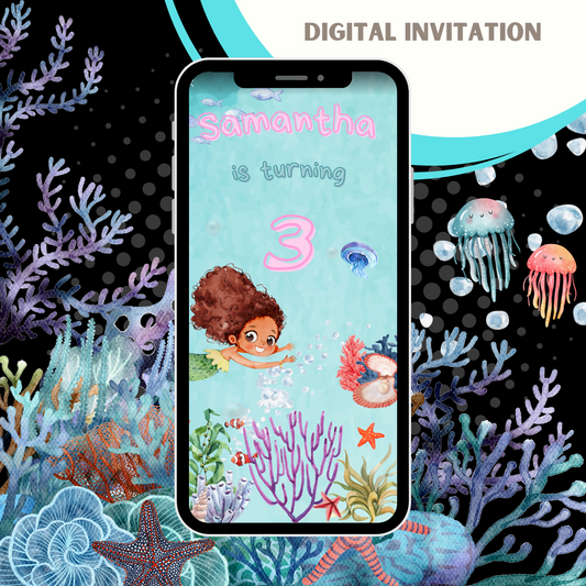 Mermaid Birthday Invitation mermaid sea theme, Digital Watercolour Birthday Invitation Template, Mobile Invitation, e-invite Phone Invitations - www.paperless-events.com