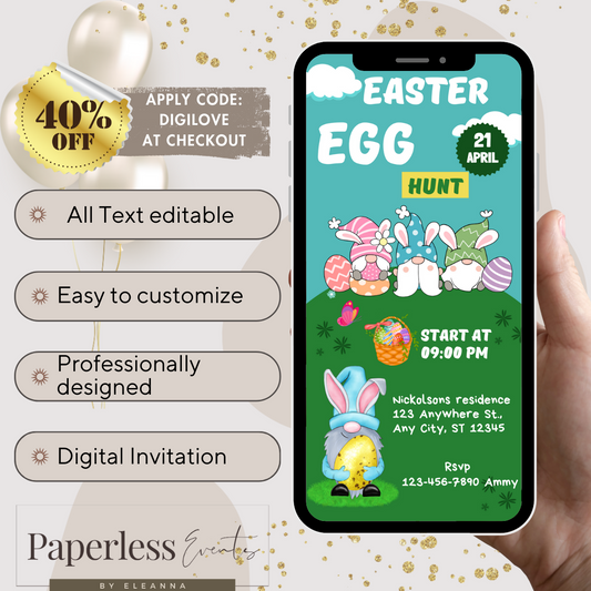 Editable Easter Egg Hunt Electronic Invitation Template, Easter Egg Hunt Phone Invitation, Easter Egg Hunt Invitation, Easter Egg Invite - www.paperless-events.com