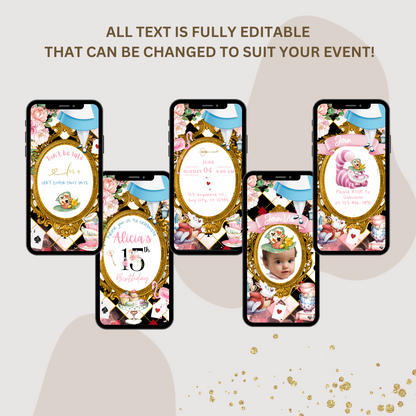 Digital Alice in Wonderland Video Invitation , Mad Tea Party, EDITABLE - www.paperless-events.com