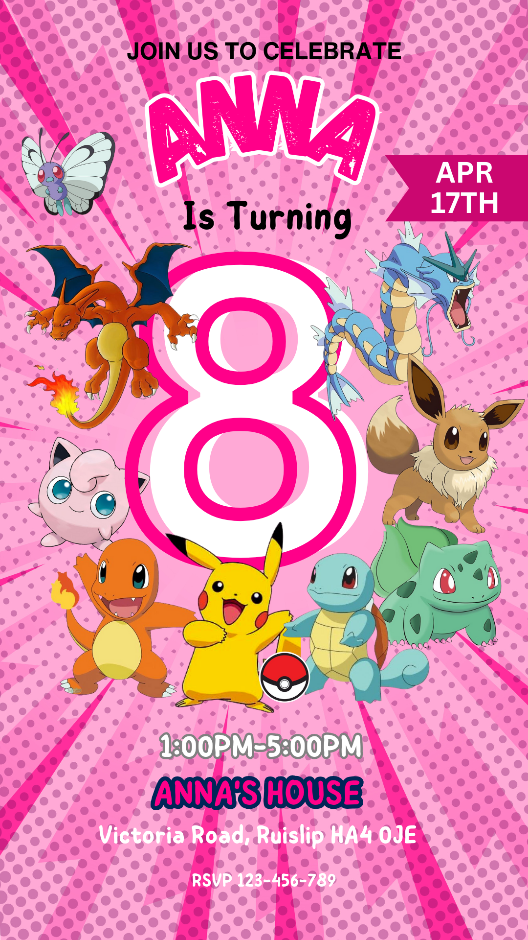 Pokemone Birthday Party Invitation,Pikachu Text Invite,Editable For Girls - www.paperless-events.com