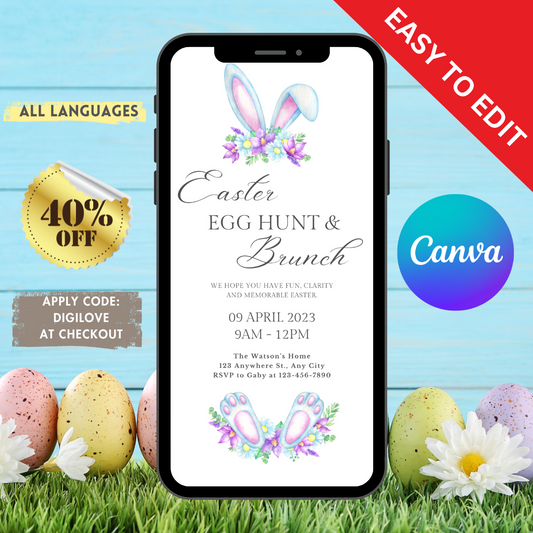 Editable Easter Egg Hunt & Brunch Digital Invitation - www.paperless-events.com