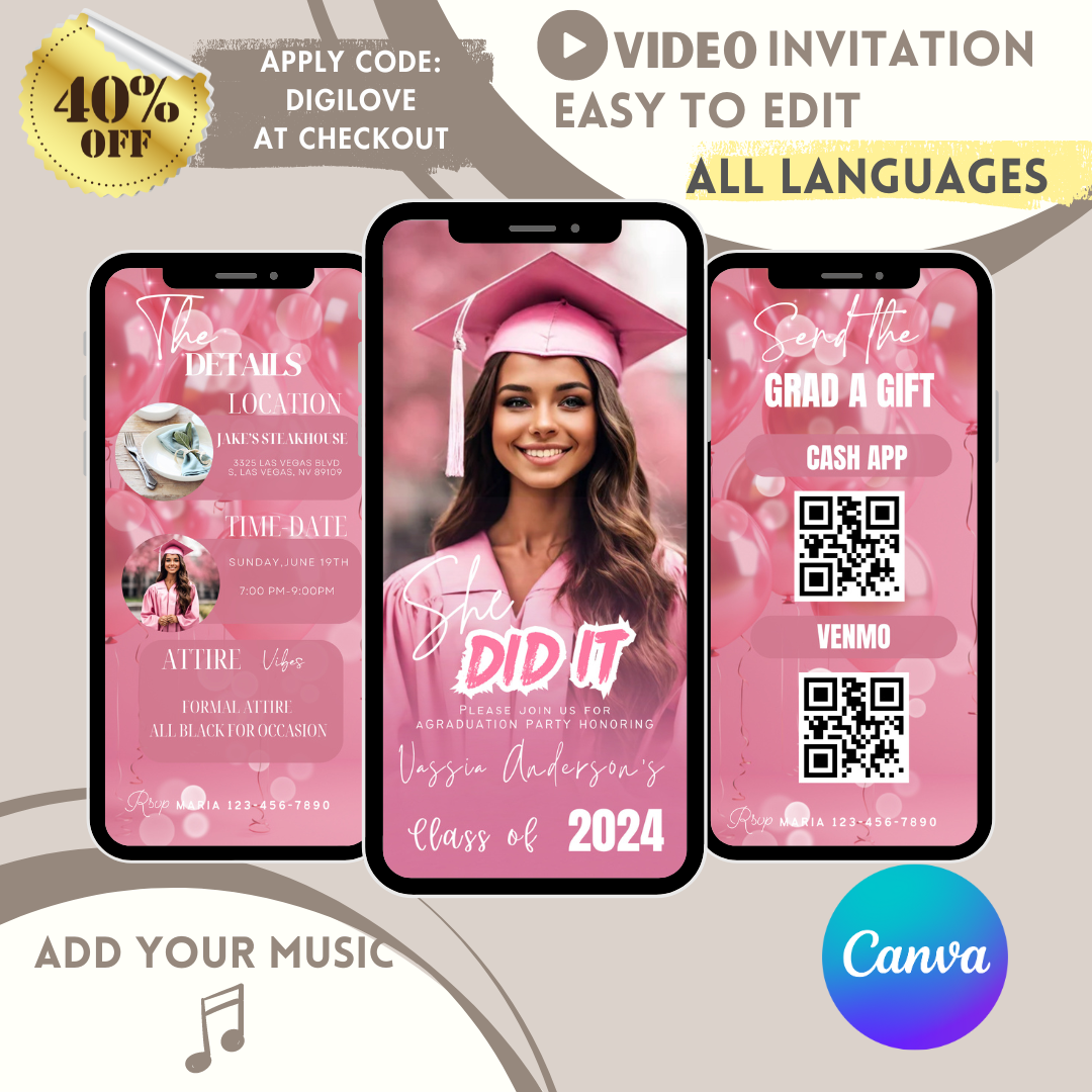 Graduation Invitation 2024 Template, College Graduation Announcement, Senior Graduation Party, Grad Party Invite, Digital Itinerary - www.paperless-events.com