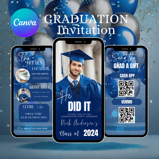 Graduation Invitation 2024 Template, College Graduation Announcement, Senior Graduation Party, Grad Party Invite, Digital Itinerary - www.paperless-events.com