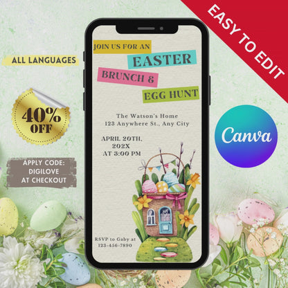 Easter Egg Hunt Electronic Invitation Template, Easter Egg Hunt Phone Invitation, Easter Egg Hunt Invitation, Easter Egg Invite