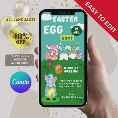 Editable Easter Egg Hunt Electronic Invitation Template, Easter Egg Hunt Phone Invitation, Easter Egg Hunt Invitation, Easter Egg Invite