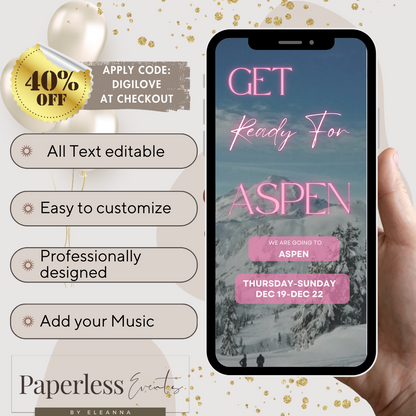 Ski Trip Itinerary Template, Birthday Weekend, Aspen Bachelorette Party, Travel Itinerary - www.paperless-events.com