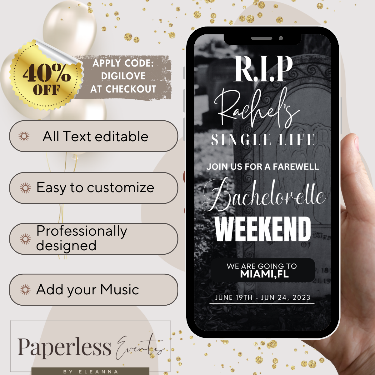 Funeral Bachelorette Weekend, itinerary template,travel itineray, Bachelorette goth Weekend Invitation, Weekend Itinerary, Digital itinerary, Girls Trip - www.paperless-events.com