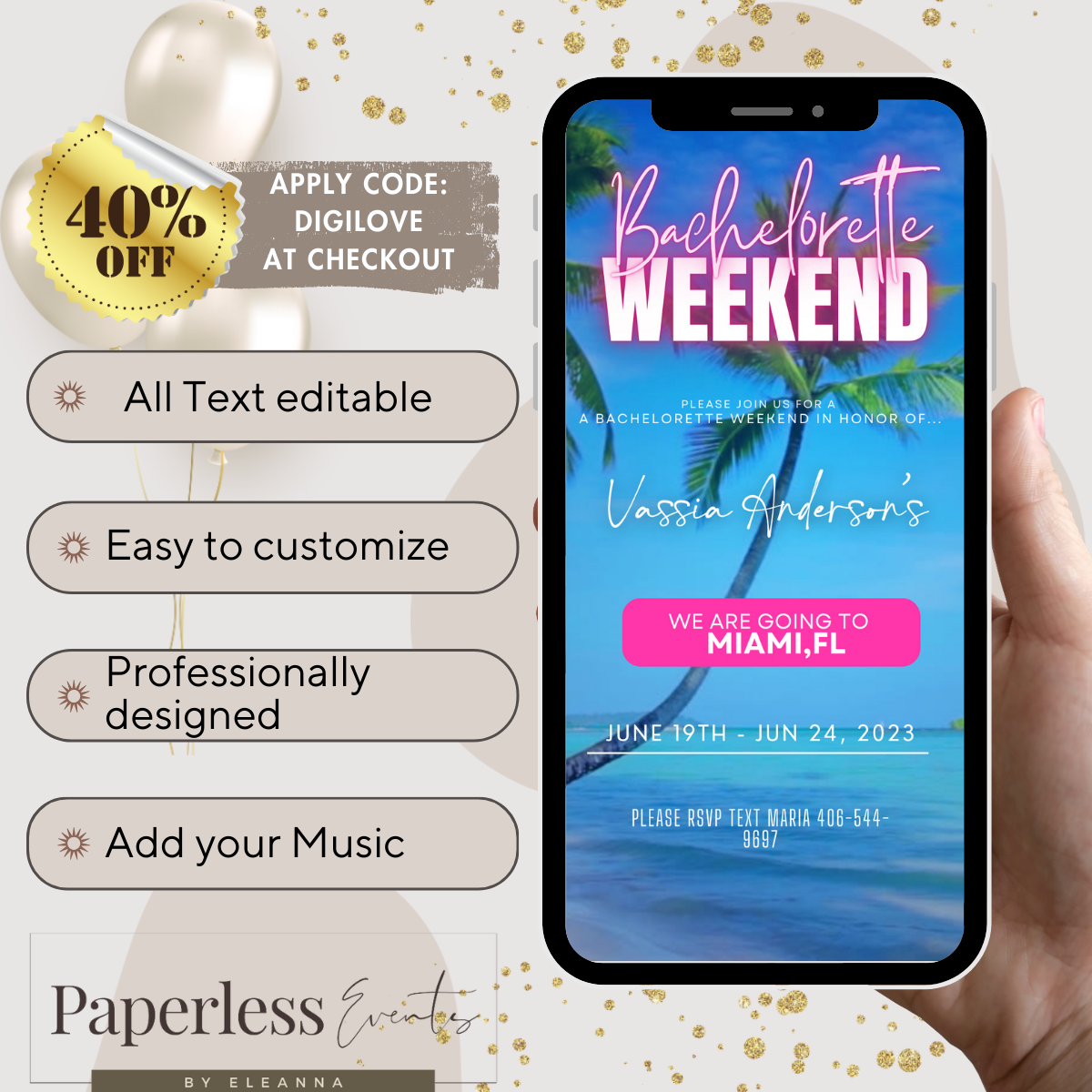 Bachelorette Weekend, itinerary template,travel itineray, Birthday Weekend Invitation, Weekend Itinerary, Digital itinerary, Girls Trip - www.paperless-events.com