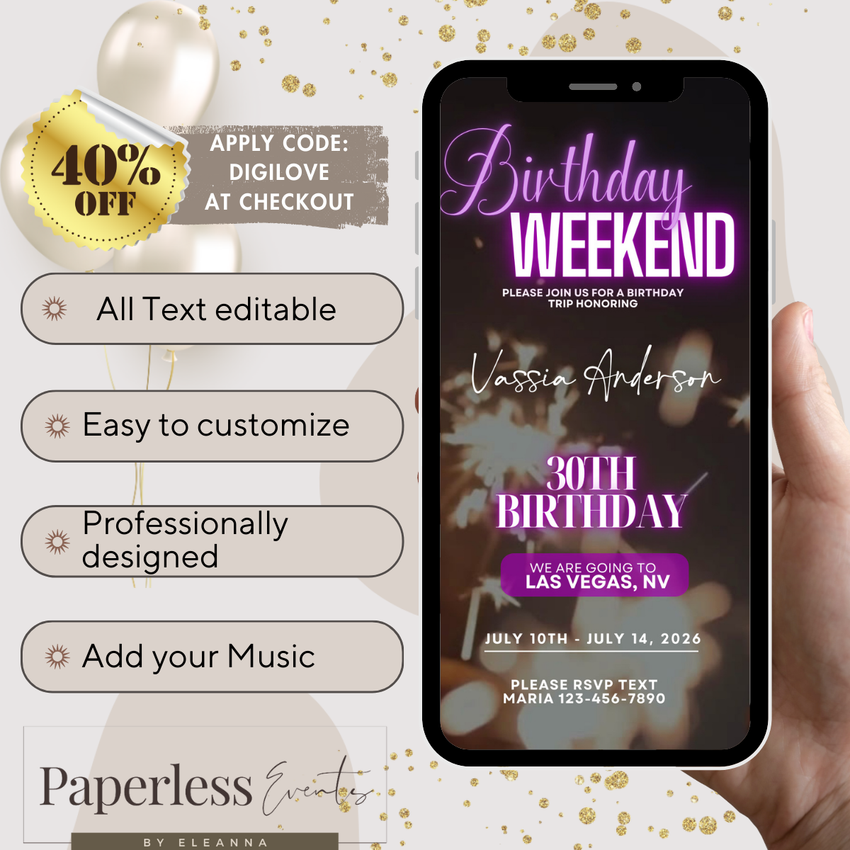 Girls Trip itinerary, travel itineray, Birthday Weekend Invitation, Weekend Itinerary - www.paperless-events.com