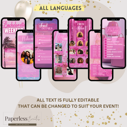 Digital Bachelorette Weekend Invitation, Travel itinerary, bachelorette planner - www.paperless-events.com