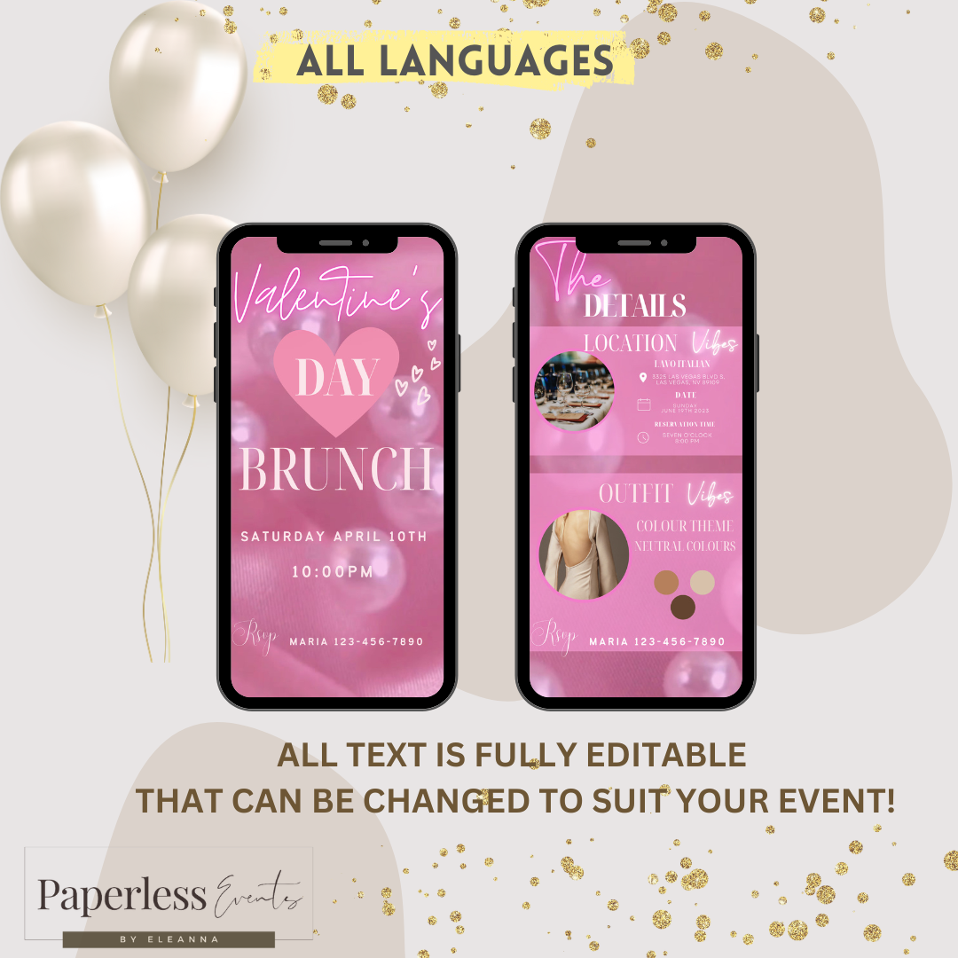 Valentine's Day Party Invitation,Valentine's Day Brunch,Galentine's Day Party Itinerary - www.paperless-events.com