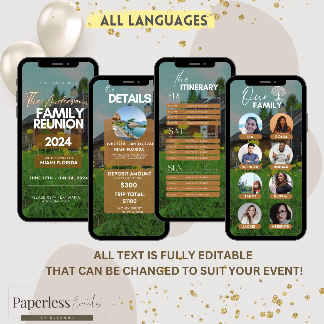 Digital Family Reunion Itinerary, Family Tree, High School Class Reunion, Road Trip - www.paperless-events.com