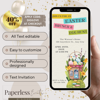 Easter Egg Hunt Electronic Invitation Template, Easter Egg Hunt Phone Invitation, Easter Egg Hunt Invitation, Easter Egg Invite - www.paperless-events.com