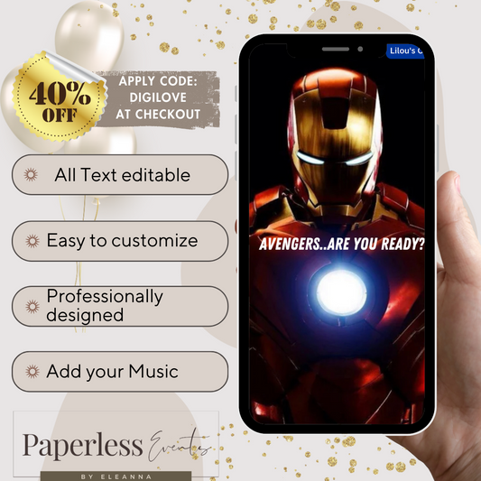 Iron man Birthday Party Invitation ,Custom Superhero Invite,Iron Man Video Invitation - www.paperless-events.com