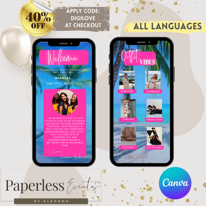 Bachelorette Weekend, itinerary template,travel itineray, Birthday Weekend Invitation, Weekend Itinerary, Digital itinerary, Girls Trip - www.paperless-events.com