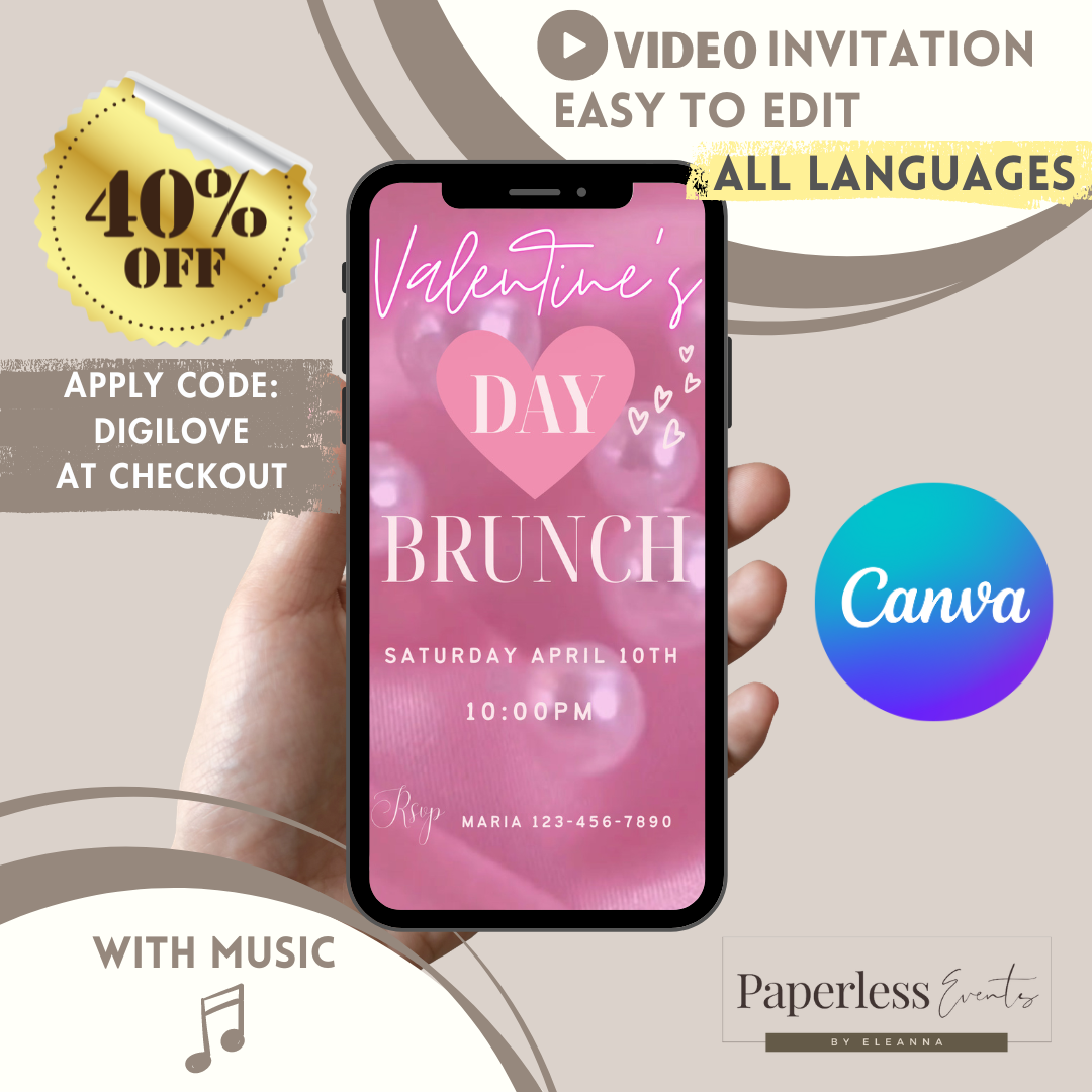 Valentine's Day Party Invitation,Valentine's Day Brunch,Galentine's Day Party Itinerary - www.paperless-events.com