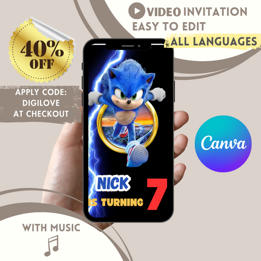 Sonic Invitation | Sonic Birthday Invitation,Sonic Video Party Invite ,Editable Birthday Party Invitations,Kids Party E-Invite - www.paperless-events.com