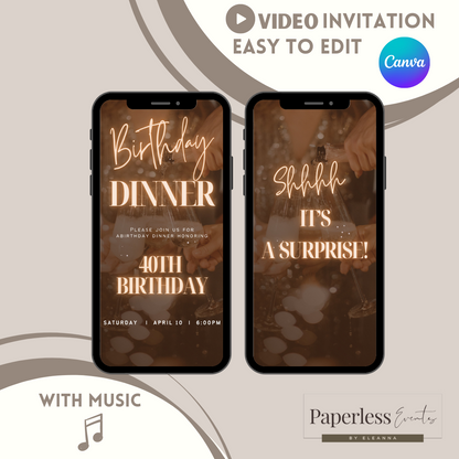 Digital Surprise Birthday Dinner Invitation,Elegant Surprise Party, Editable Template - www.paperless-events.com