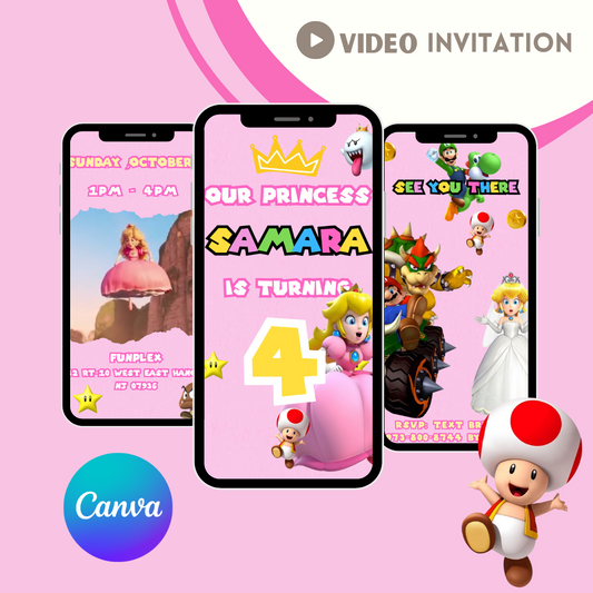 Princess Peach Birthday Invitation ,Super Mario Princess Invitation - www.paperless-events.com