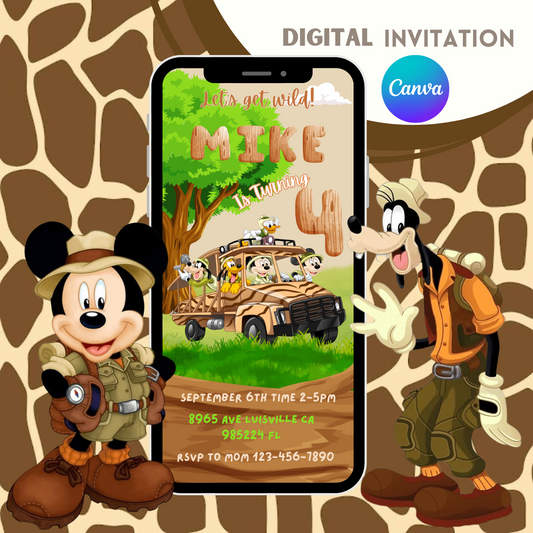 Mickey Safari Digital Text  Invitation - www.paperless-events.com