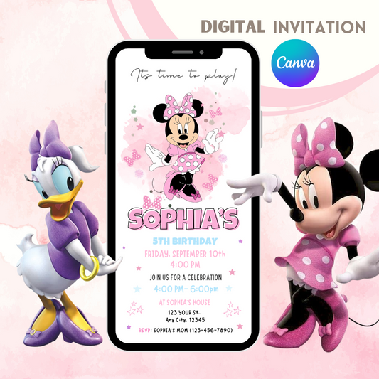 Minnie Mouse Romantic DIgital Watercolour Invitation - www.paperless-events.com