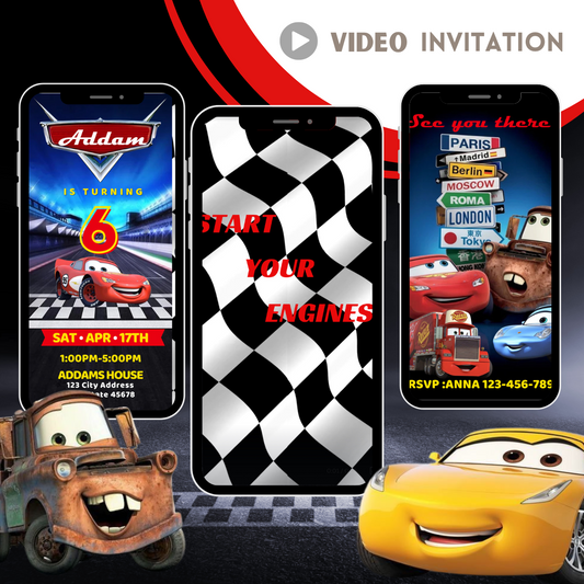 Cars Birthday Invitation, Cars Video Invite, Cars Invitation, Lightning McQueen Invitation, Hot wheels birthday invitation, Hotwheels Invite - www.paperless-events.com